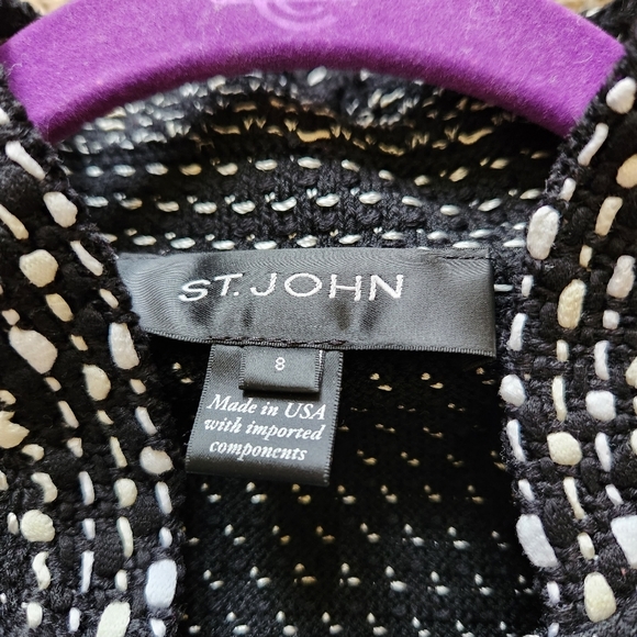 St. John Collection Manto Contrast-Trim Knit Jacket Caviar Alabaster - Picture 3 of 7